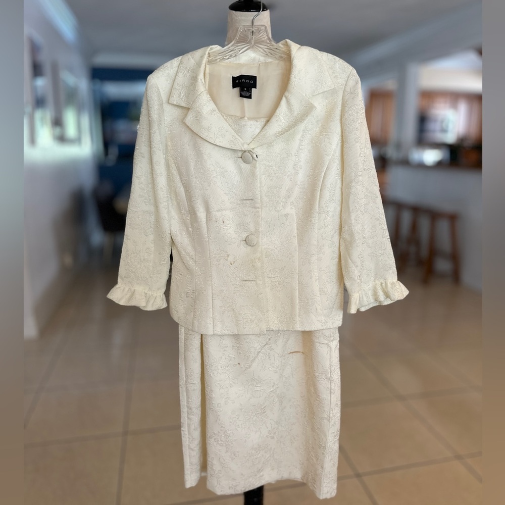 Virgo Cream Pencil two piece beautiful dress, Midi Work